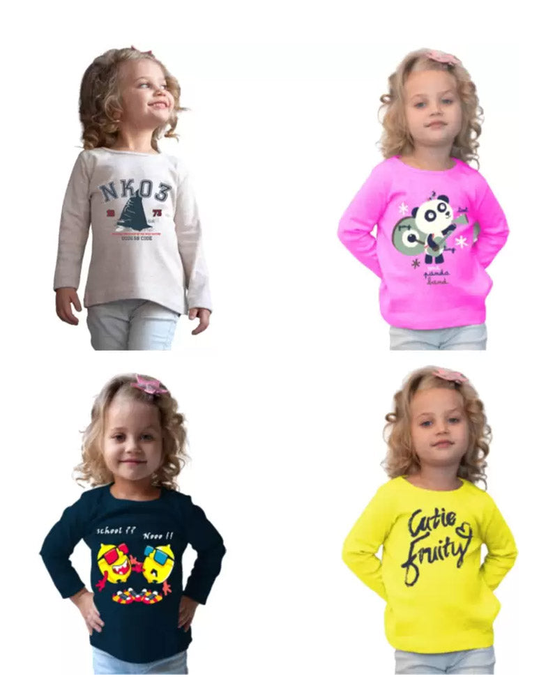 Kids girls Full Sleeve T-shirt combo ( Pack of 4 )