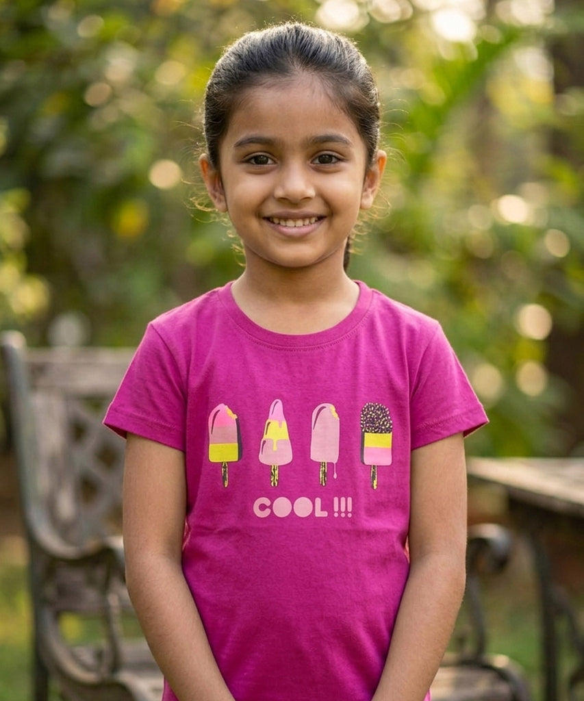 Girls Printed Half Sleeve Cotton Tshirt
