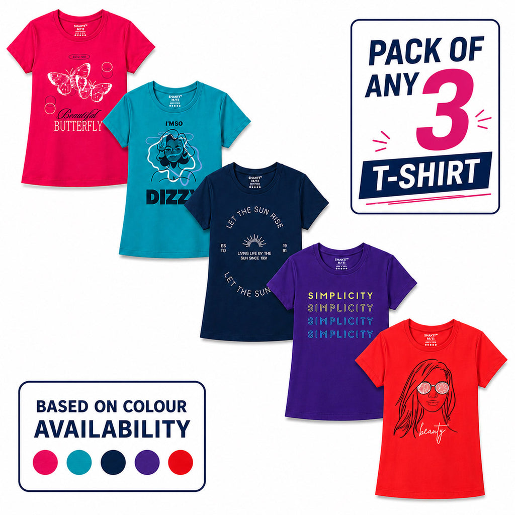Girl Kids Half Sleeve Cotton T-Shirt  - Combo