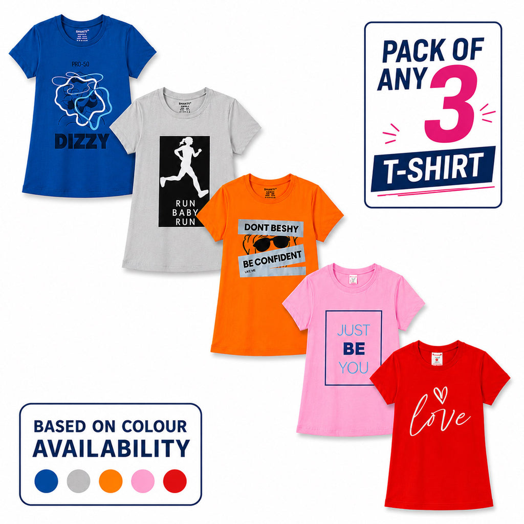 Girl Kids Half Sleeve Cotton T-Shirt  - Combo