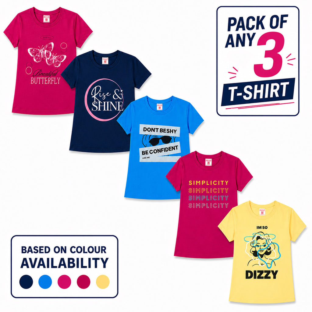 Girl Kids Half Sleeve Cotton T-Shirt  - Combo