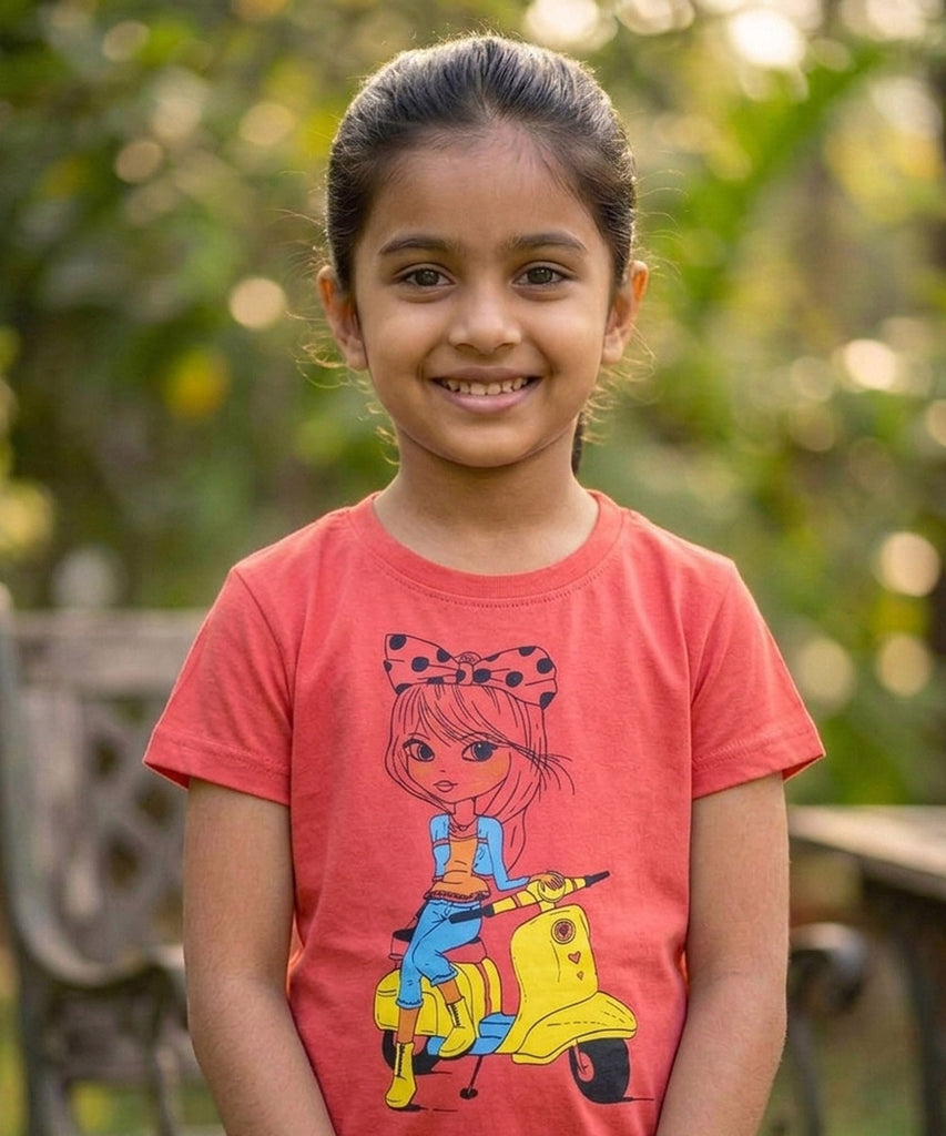 Girls Printed Half Sleeve Cotton Tshirt